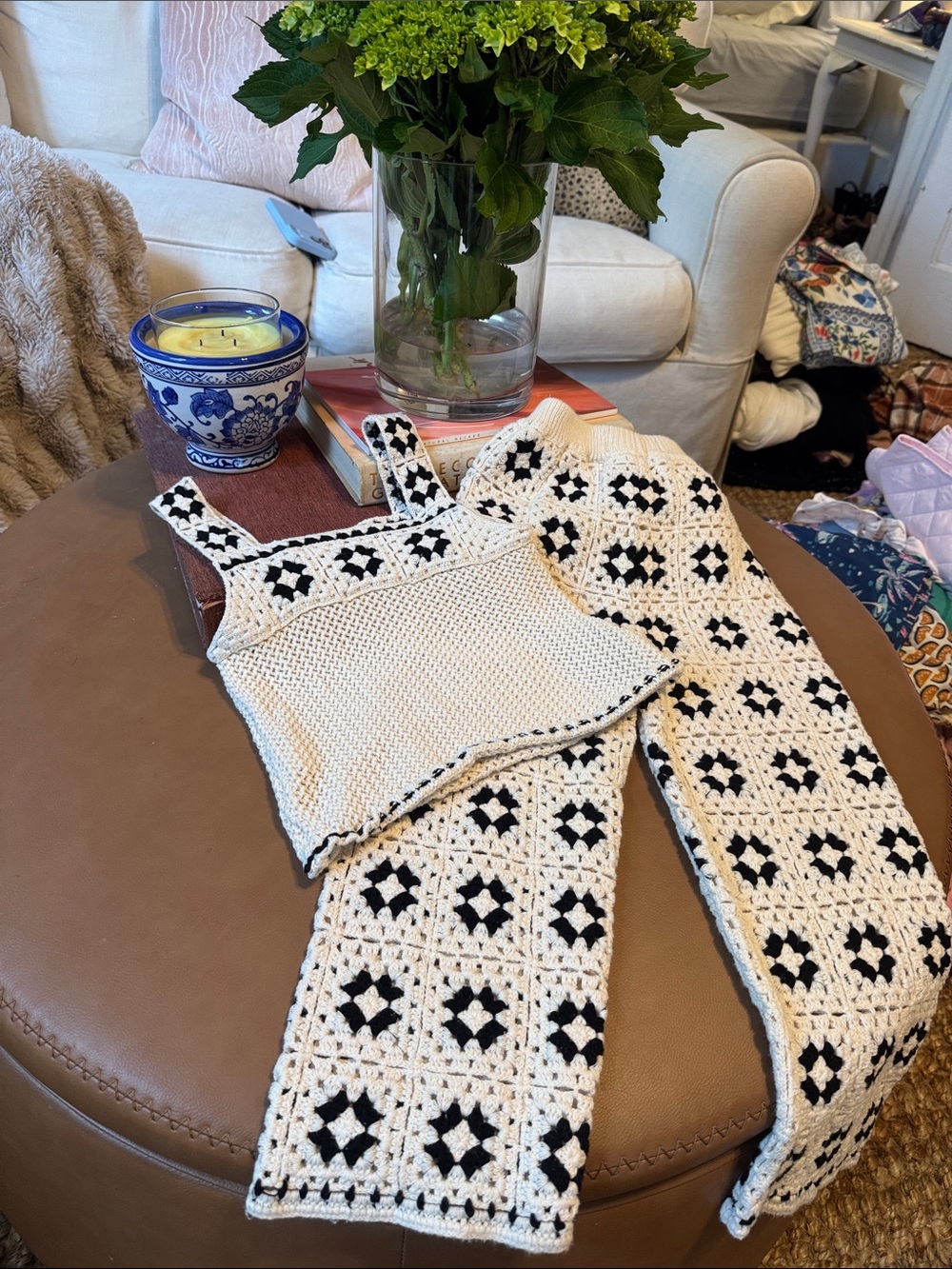 Kids ZARA Cream and Black Crochet Knit Set